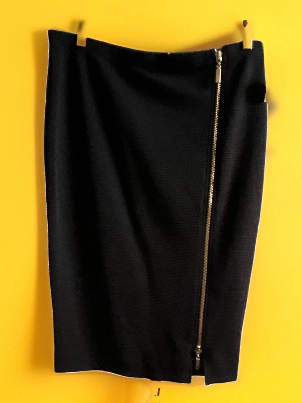 Tailored Black Pencil Skirt with Gold Exposed Zip